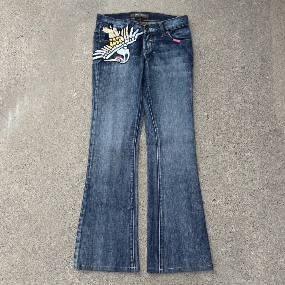 Switch Usa Medium Wash Low Rise Embroidered Crane Bootcut Jeans Women's Size 24